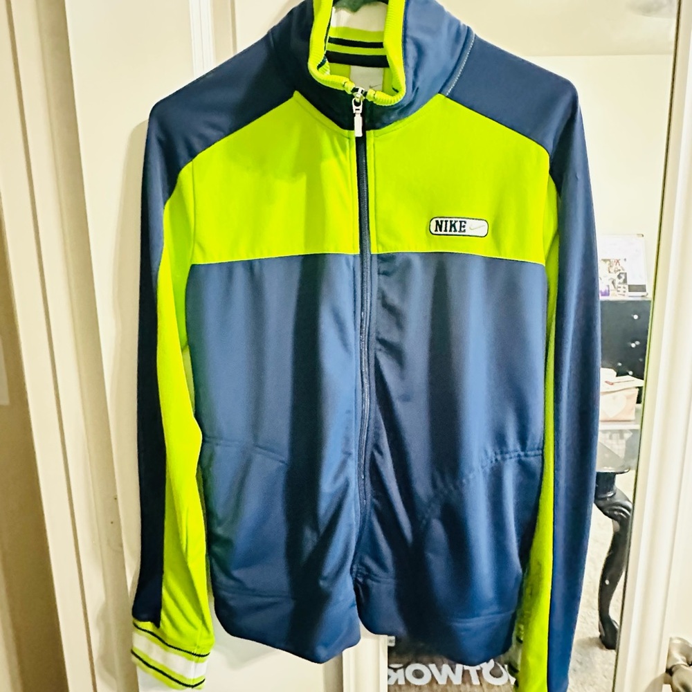Nike Neon Yellow Navy Full Zip Track Jacket Men’s Large